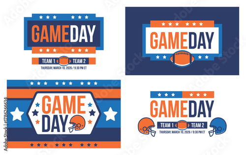 Game Day. American football playoff. Super Party in United States. Final game of regular season. Professional team championship. Ball for american football. Sport poster. Vector illustration