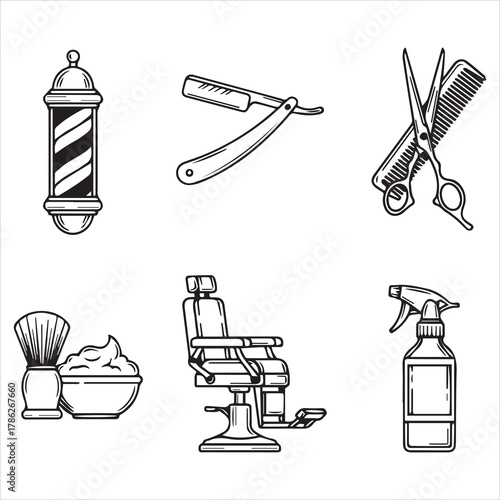barber shop icon black line art
