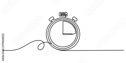 One line art drawing of a stopwatch, time and measurement icon