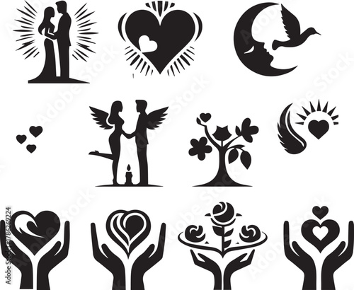 Couple Love Doll ,Romantic Man Woman Silhouette Hands with Heart Symbol Love Icon Passion Relationship