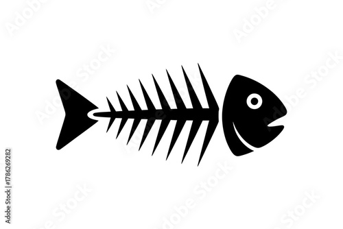 Minimalist Illustration of a Fish Skeleton Symbol in Black and White Design Aesthetic