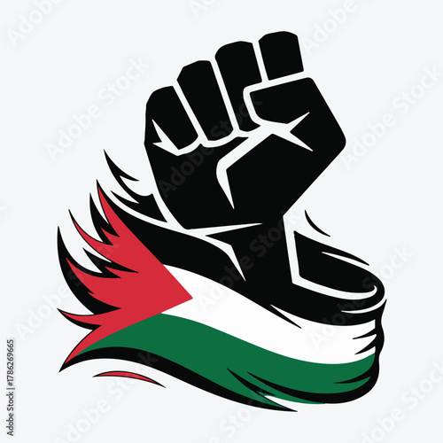 Raised Fist with Flag Illustration — Symbol of Strength and Unity