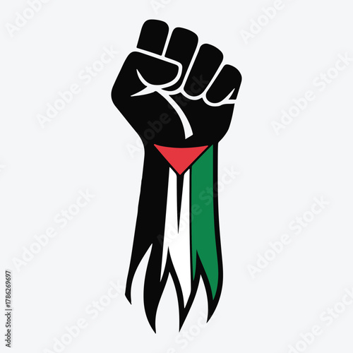 Raised Fist with Flag Illustration — Symbol of Strength and Unity