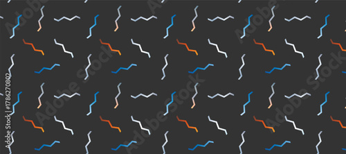 Seamless pattern of bright shapes on a dark background. Holographic Stick. Print for dark fabric, wrappers with holographic inserts. Sample in swatches