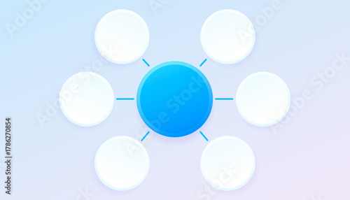 Blue infographic scheme template. Modern business infographic with six circular steps and icons. White background design with blue circle borders, ideal for presentations, timelines, and business proc