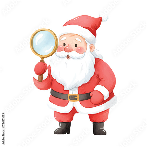 Santa as Detective Watercolor Vector
