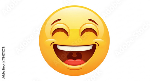 A happy emoji with smiling eyes and a big grin, expressing joy and laughter
