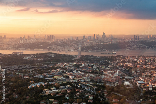 Wallpaper Mural Vast panorama of Istanbul cityscape, Bosphorus, and skyscrapers at dramatic sunset Torontodigital.ca