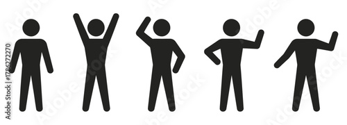 Diverse group of simple human figures in various poses expressing different emotions and actions, perfect for modern design and communication projects