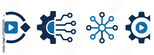 Dynamic digital icons showcase technology innovation, data connectivity, and automated processes, symbolizing modern business operations and digital transformation.