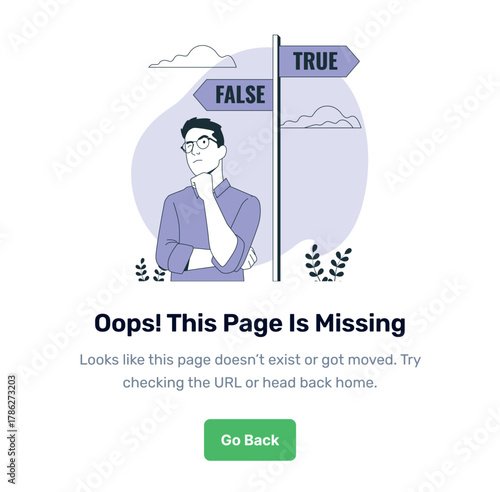 Oops! This Page Is Missing — 404 Error Empty State Illustration
