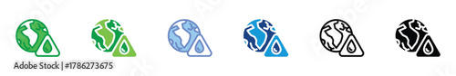 Global Water Crisis Icon Set – Earth and Water Drop Symbol, Drought Awareness, and Environmental Conservation Vector Illustration