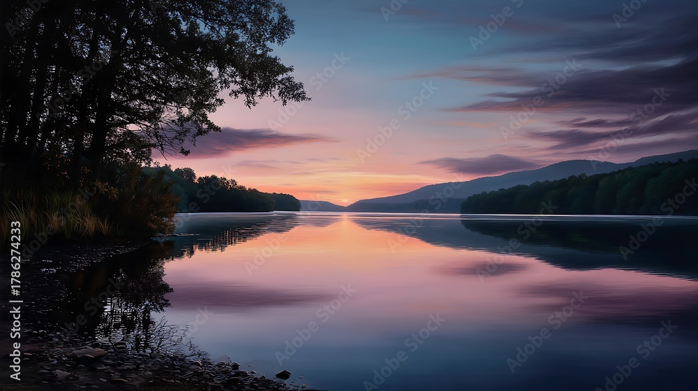 Fototapeta premium sunset over the lake