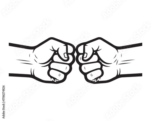 Two fists bumping together isolated on white background
