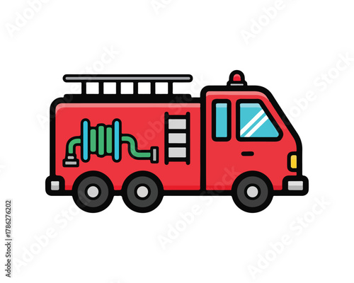 Wallpaper Mural Red cartoon fire truck with hose and ladder isolated on white background Torontodigital.ca