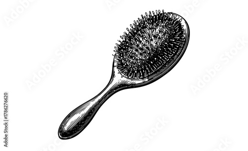 a black and white drawing of a hair brushbrush, comb, hairbrush 