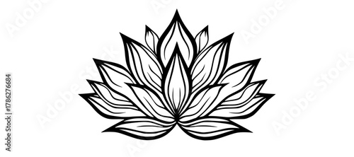 a stylized black and white lotus flowerblack, brand, design, flower, illustration, logo, lotus, symbol, tattoo 