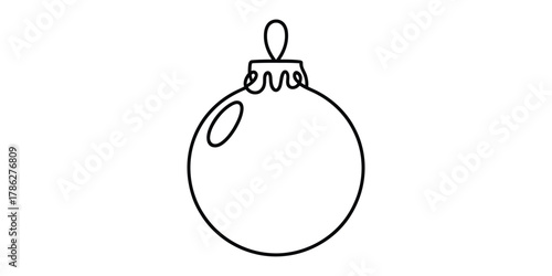 Simple black line drawing of a round christmas bauble ornament