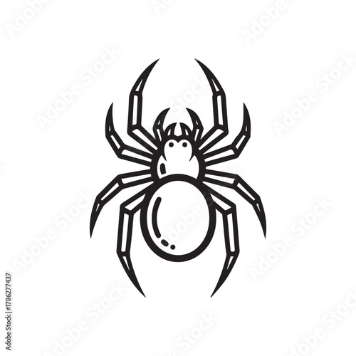 Stylized spider icon with eight legs isolated on white background