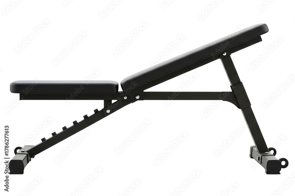 Fototapeta premium Black adjustable incline weight bench for gym workouts on a transparent background