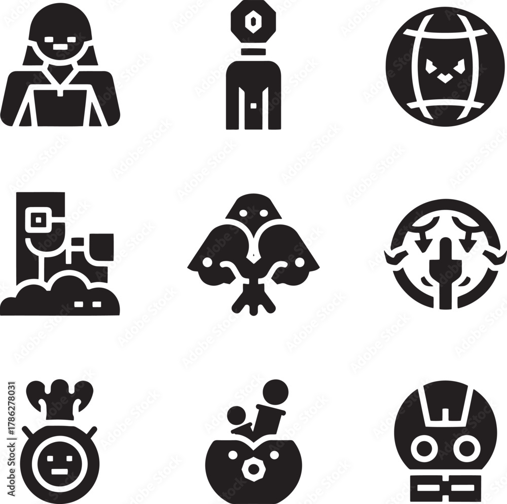 Fototapeta premium Person globe construction tree potion robot vector