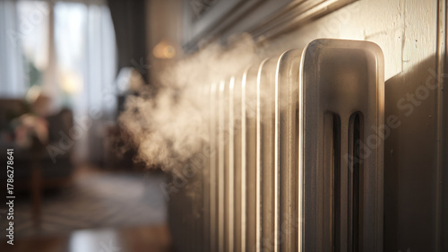 Modern Beige Vertical Radiator Heater In Elegant Home Interior With Blurred Background And Natural Soft Lighting