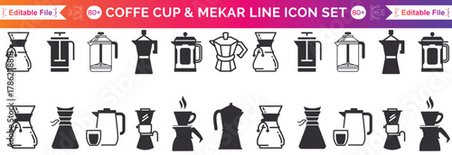 Black Coffee Maker Machine Icons Silhouette Illustrations, Drip, Brewing, Drink, Kitchen, Symbol Sign Vector Design Collections Sets