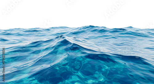 Fototapeta Naklejka Na Ścianę i Meble -  Blue ocean water surface with gentle waves and ripples isolate on white, space for copy text