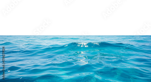 Fototapeta Naklejka Na Ścianę i Meble -  Blue ocean water surface with gentle waves and ripples isolate on white, space for copy text