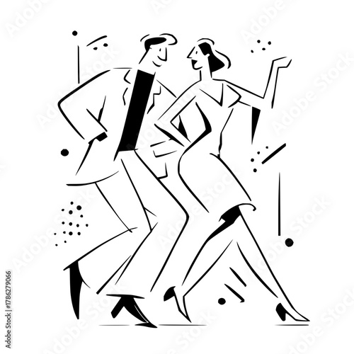 Dancing couple illustration vector image for dance studio promotion and event poster design template with style
