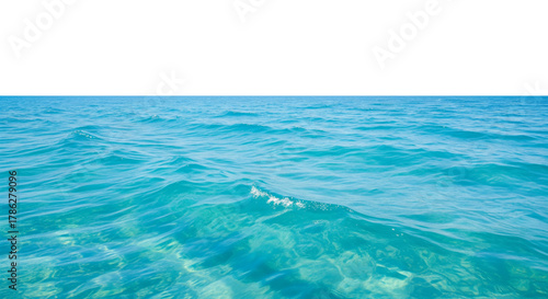 Fototapeta Naklejka Na Ścianę i Meble -  Blue ocean water surface with gentle waves and ripples isolate on white, space for copy text