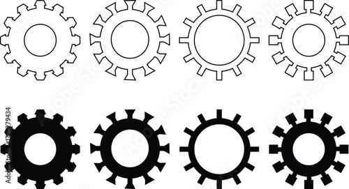 Gear setting vector icon set. Mechanic settings icon black and white vector sign . Progress or construction concept. Cogwheel icons UI vector.