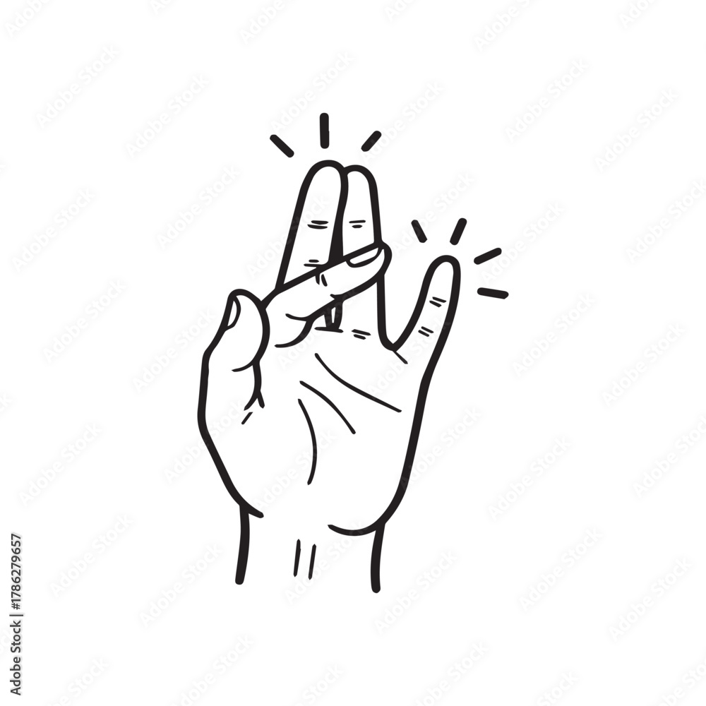 Fototapeta premium Hand snapping fingers with radiating lines, isolated on white