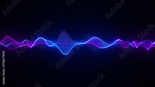 Abstract audio waveform visual representation glowing with vibrant blue and purple hues against black background