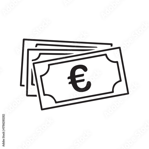Stack of euro banknotes with euro symbol isolated on white background