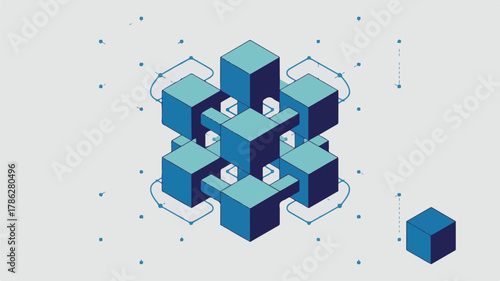 Abstract blue geometric 3D cubes background pattern design