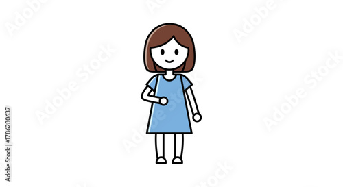 Illustration of a young girl with bob haircut in a simplistic cartoon style