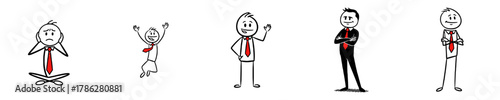 Stick figures expressing various emotions and actions in business attire  