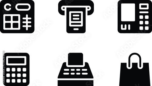 A collection of financial and retail transaction icons representing various methods of payment and s