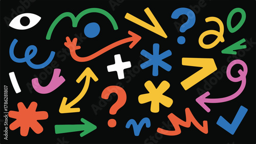 Colorful numbers and letters vector illustration set