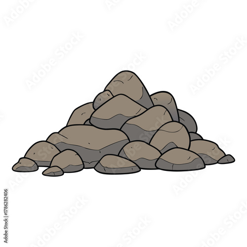 A rugged pile of boulders and rocks, stacked naturally with varied shapes, sizes, and textures, creating a raw, earthy, and timeless landscape scene.
