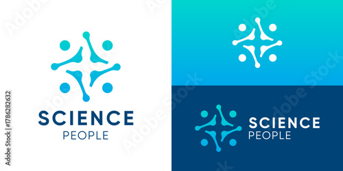 Creative modern science people logo template. Abstract dot connect with person human people logo design vector illustration.