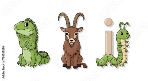 Illustrated animals forming the letters L, I, and I for educational resources and design projects