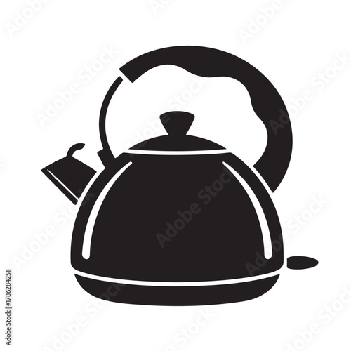 Black kettle isolated on white background, a classic kitchen appliance for boiling water and making tea or coffee