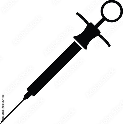 Simple black syringe illustration on transparent background silhouette.