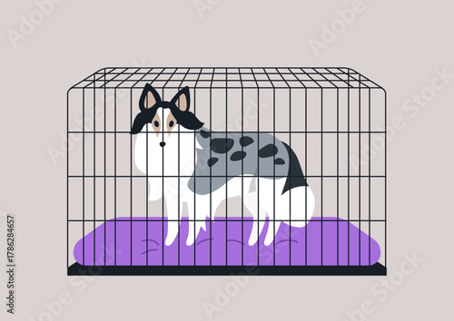 The principles of dog crate training for shelties, The crate features a soft mat, emphasizing comfort while providing a secure area for the pet.