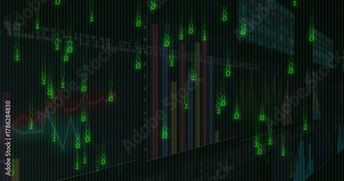 Papier peint Flowing layered visual showing onscreen analytics with cascading binary digits,