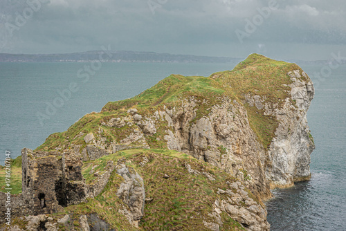 Kinbane Castle ruins on rocky outcrop, Causeway Coast, Northern Ireland – dramatic coastal heritage landscape