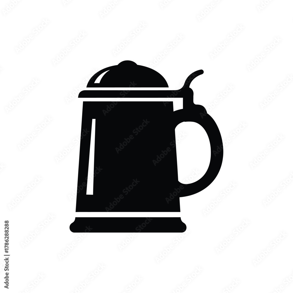 Obraz premium Black beer stein icon with lid and handle drink beverage