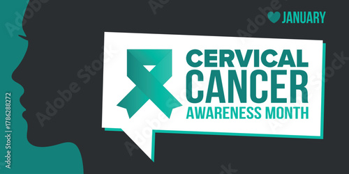 Cervical Cancer Awareness Month. Celebrate annual in January. Woman healthcare. Girl solidarity. Cancer prevention. Female disease. Medical healthcare concept. Poster, banner and background. Vector